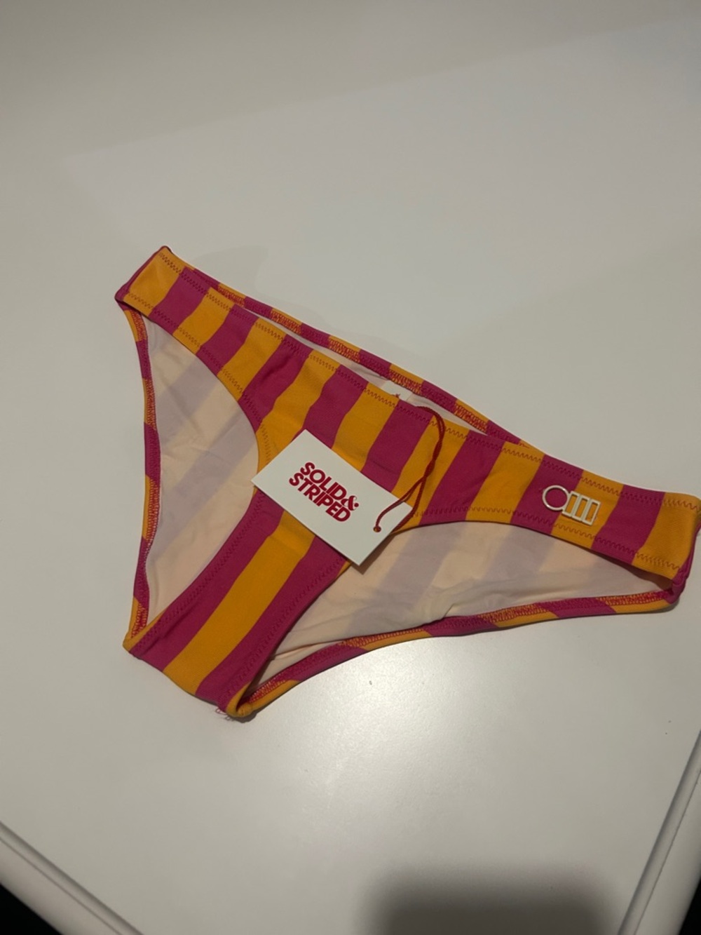SOLID & STRIPED Pink and Mustard Striped Bikini Bottom